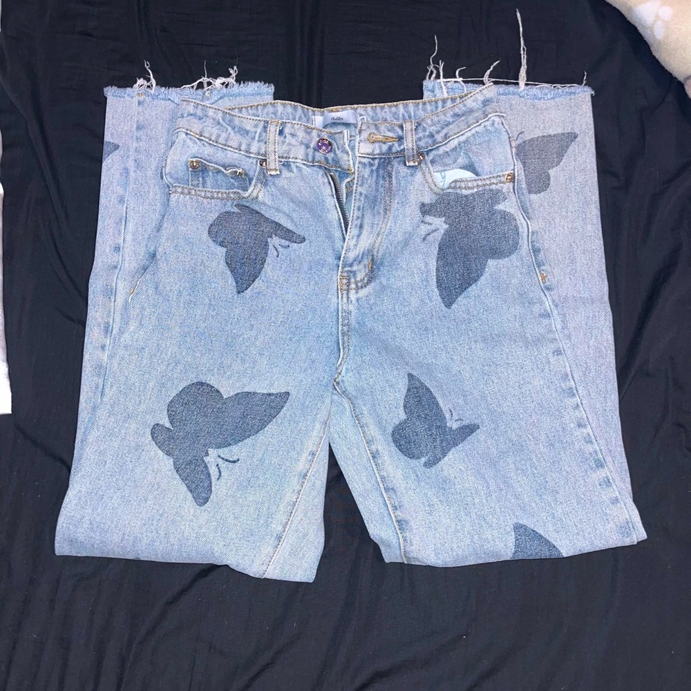 Edikted wide-leg jeans w butterfly pattern